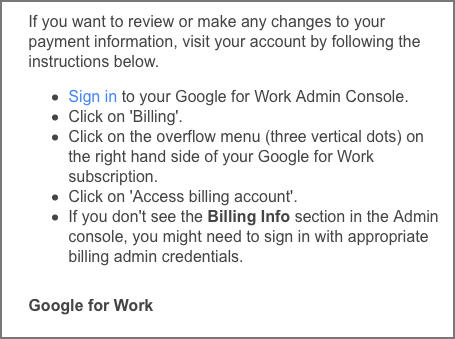 billing email from Google Apps